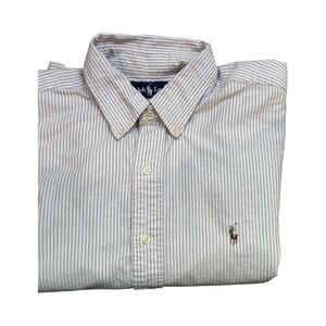 Ralph Lauren Oxford Shirt Mens Large Blue Striped Classic Fit Button Long Sleeve